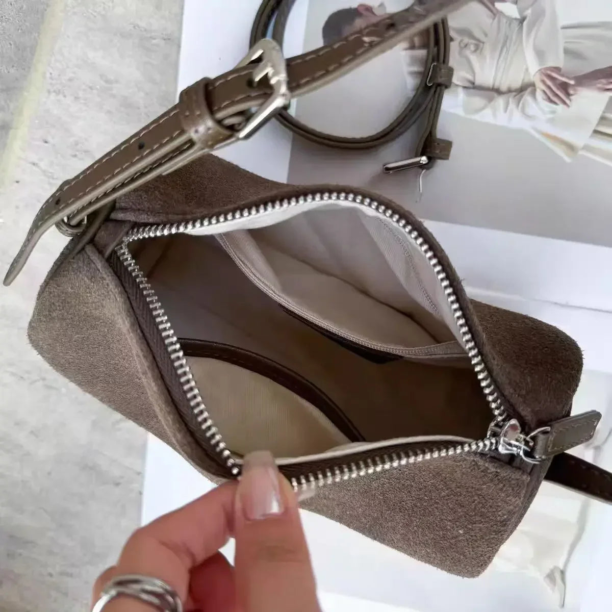 Pastecn Matte Suede Leather Crossbody Bag For Women