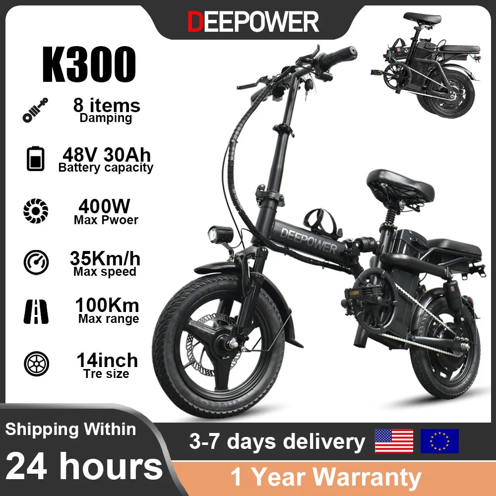 DeePower Foldable Electric Bicycle 400W 48V City Commuter