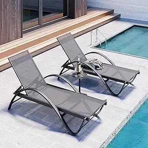 Outdoor Lounge Chairs Set Of 2 With Adjustable Backrest