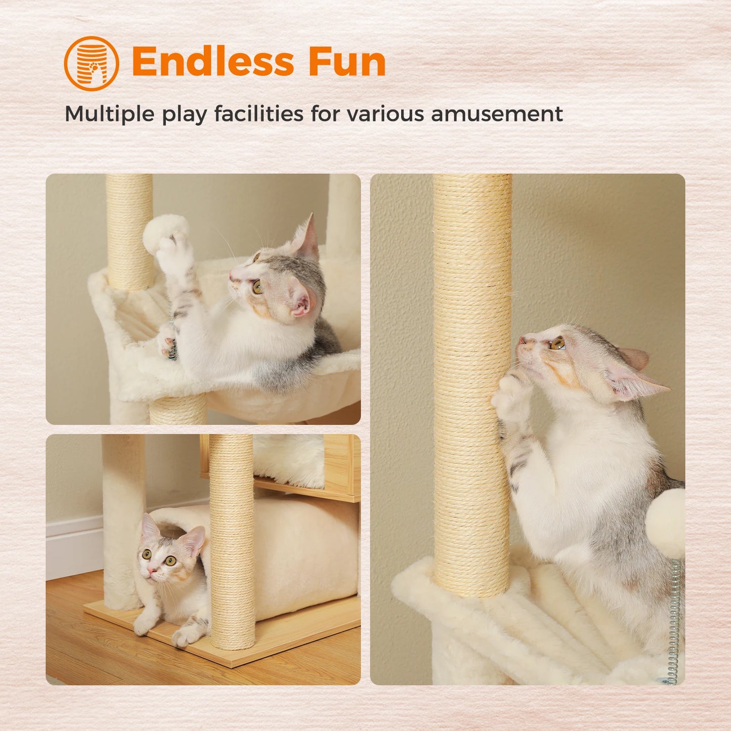 Spacious Adjustable Cat Tree Tower with Scratching Posts