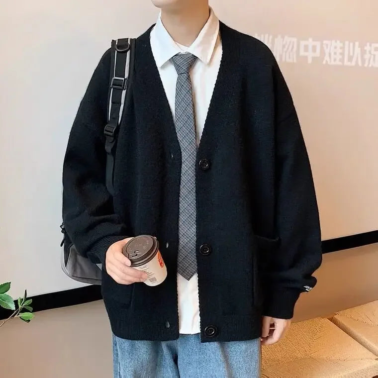 MIHIARCN Men Cardigan Knitwear V Neck With Pockets Casual