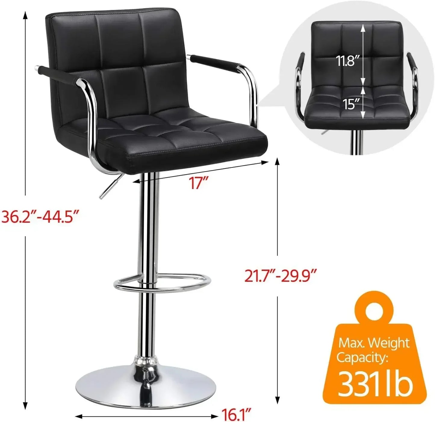 Adjustable Black Bar Stools with Armrest for Kitchen XMSJ