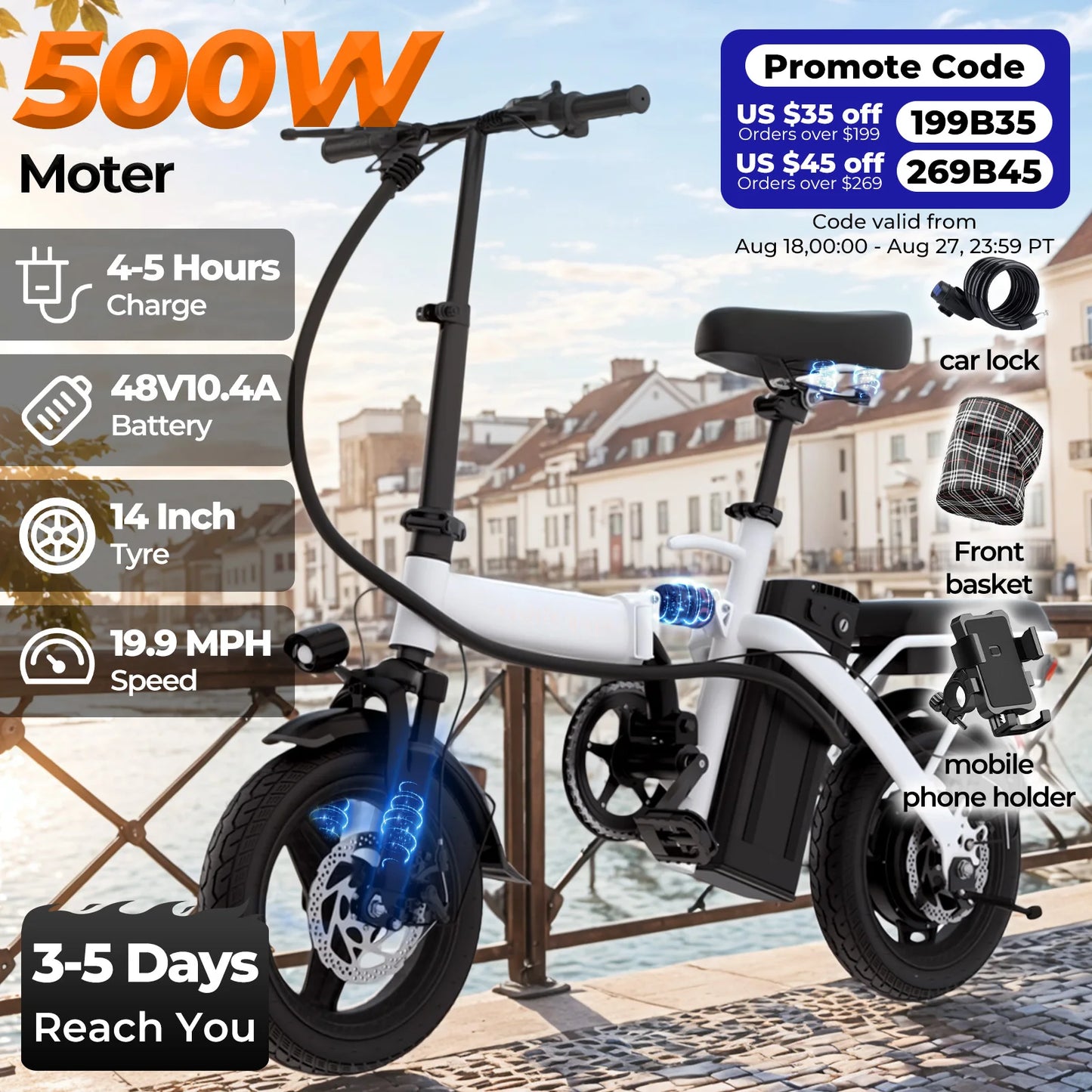 LELEKUAIC Foldable Electric Bike For Adults 500W Commuter