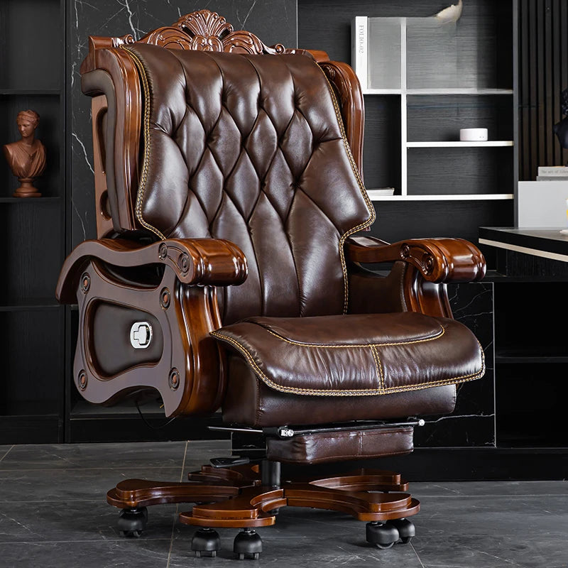 DUTRIEUX Leather Wheels Office Chair With Armrest Massage