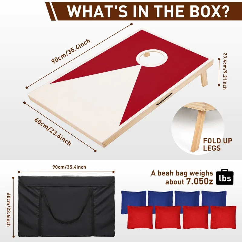 Premium Solid Wood Cornhole Set With 8 Toss Bags Kit