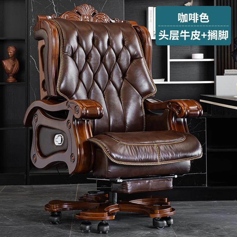DUTRIEUX Leather Wheels Office Chair With Armrest Massage