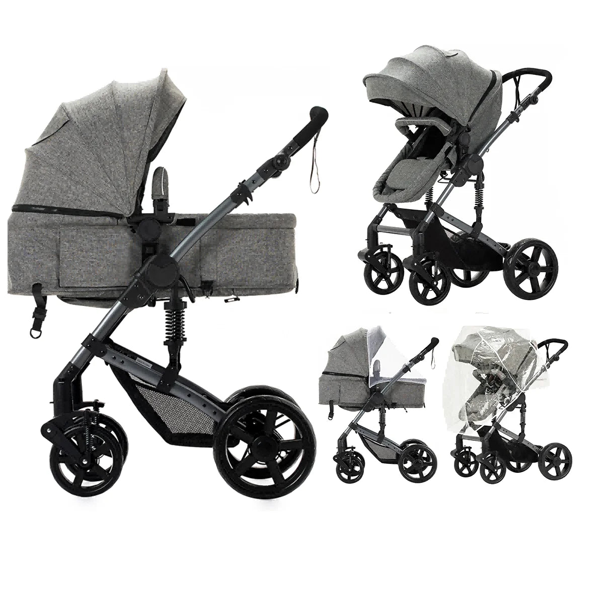 Baby Stroller 2 In One Lightweight Pram With Four Wheels