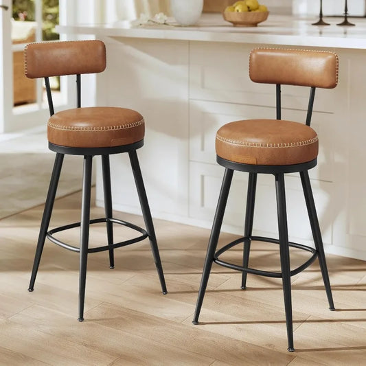 Bar Stools Set of 2 Swivel Mid-Century Comfort Caramel