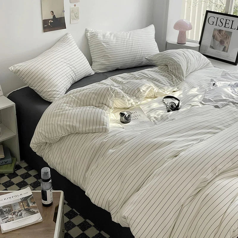 Striped Bed Linen Bedding Set Duvet Cover Quilt Set