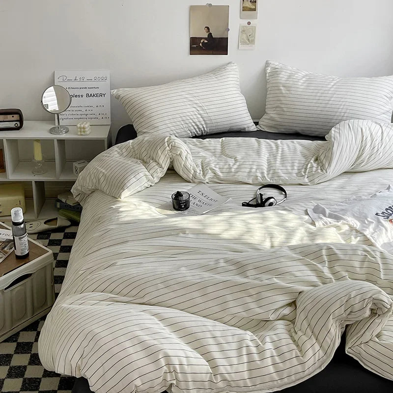 Striped Bed Linen Bedding Set Duvet Cover Quilt Set