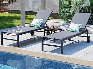 Outdoor Lounge Chairs Set Of 2 With Adjustable Backrest