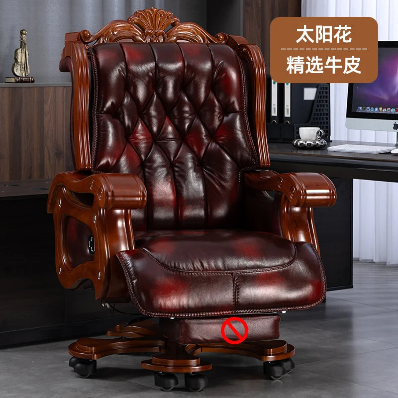 DUTRIEUX Leather Wheels Office Chair With Armrest Massage
