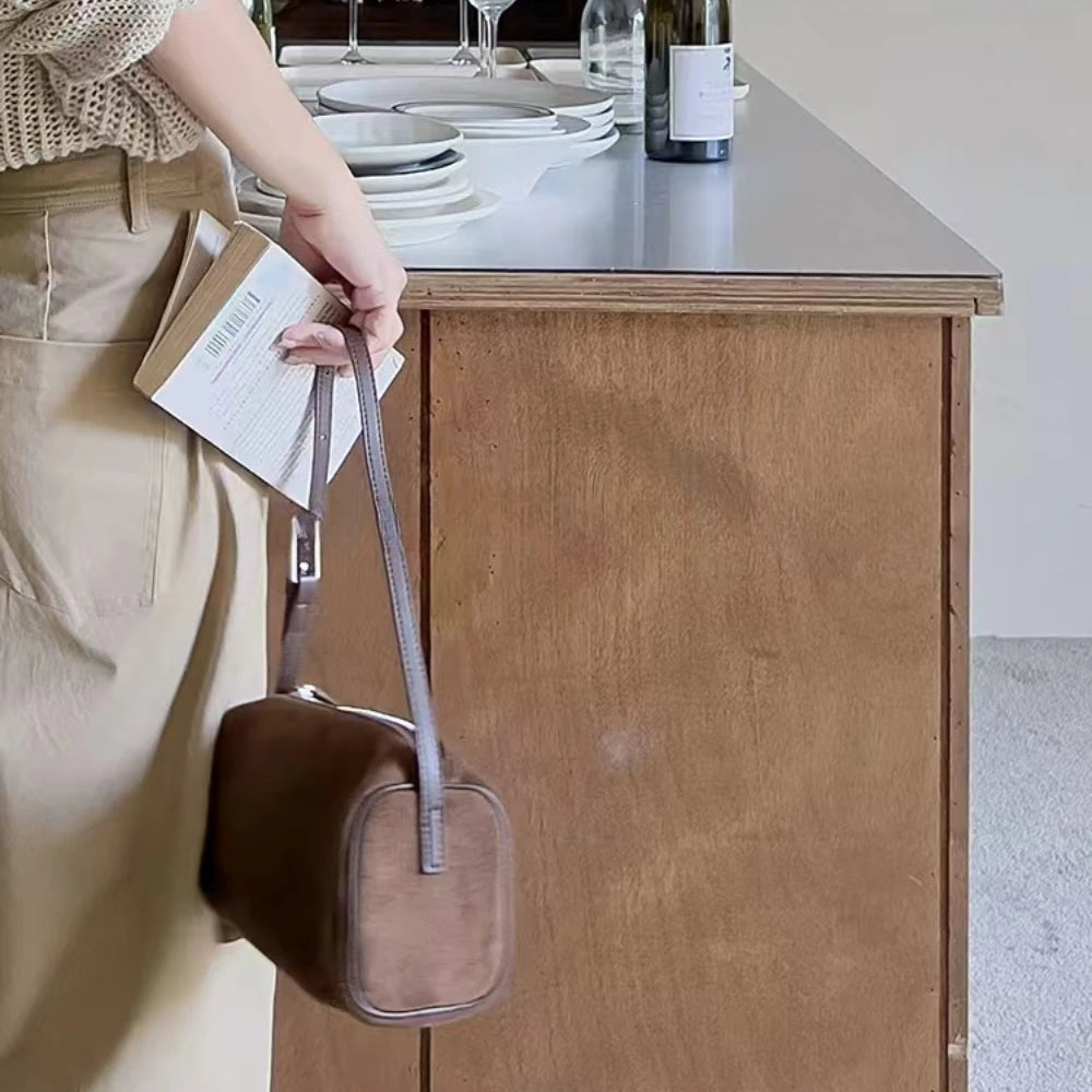 PASTECN Exquisite Pillow Bag Matte Suede Leather Crossbody