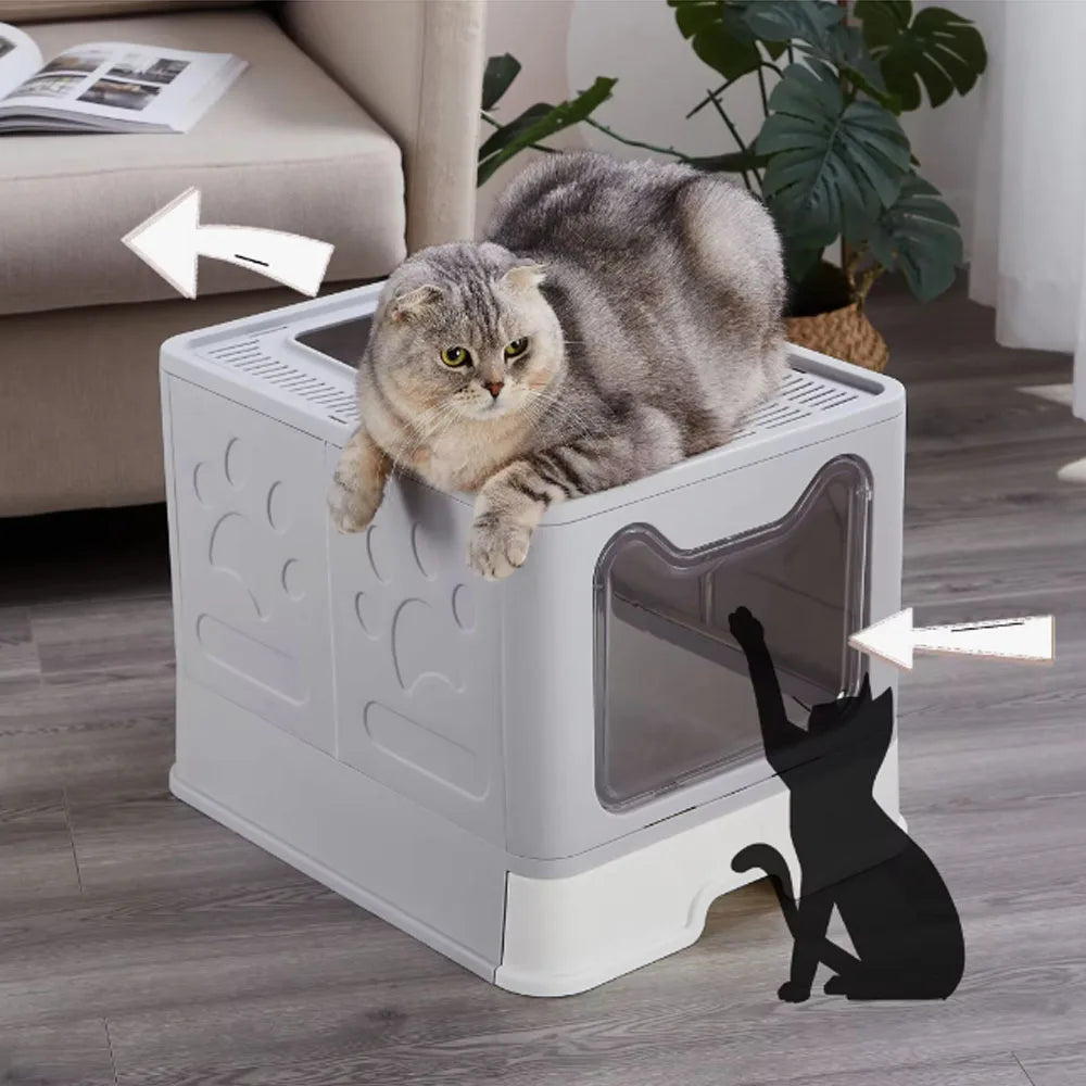 Hign-concerned Foldable Litter Box With Drawer Scooper