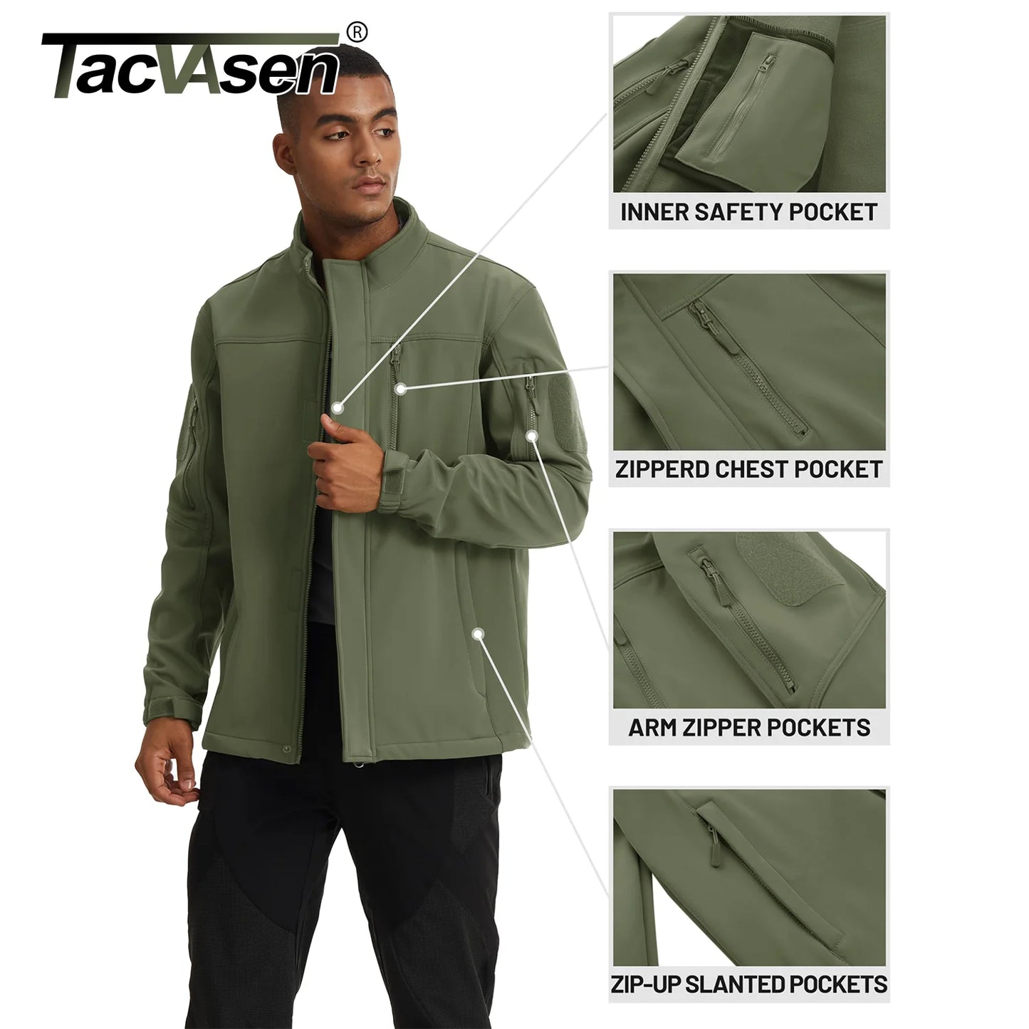 TACVASEN Windproof Hiking Parka Men Winter Softshell Jacket