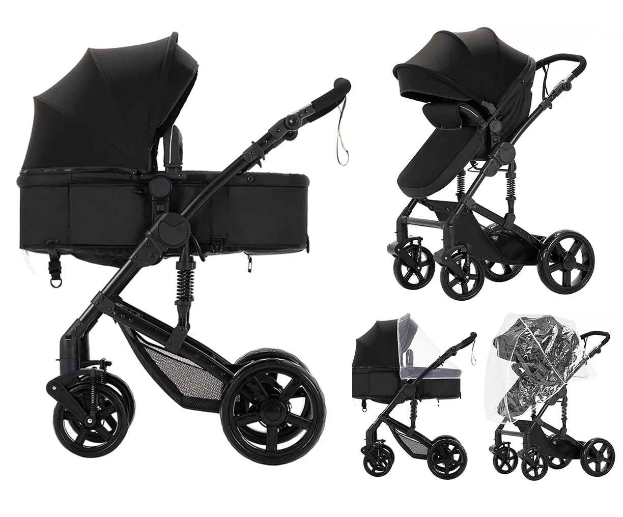 Baby Stroller 2 In One Lightweight Pram With Four Wheels