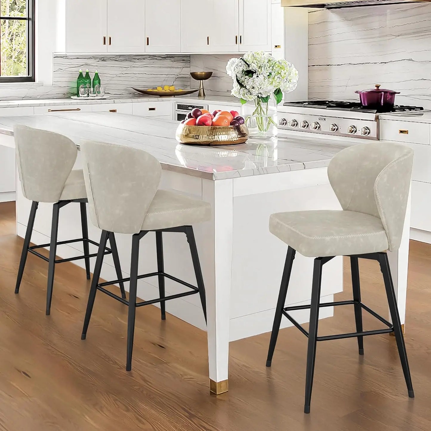 Modern Upholstered Counter Height Bar Stools Set of 3 ZUIYU
