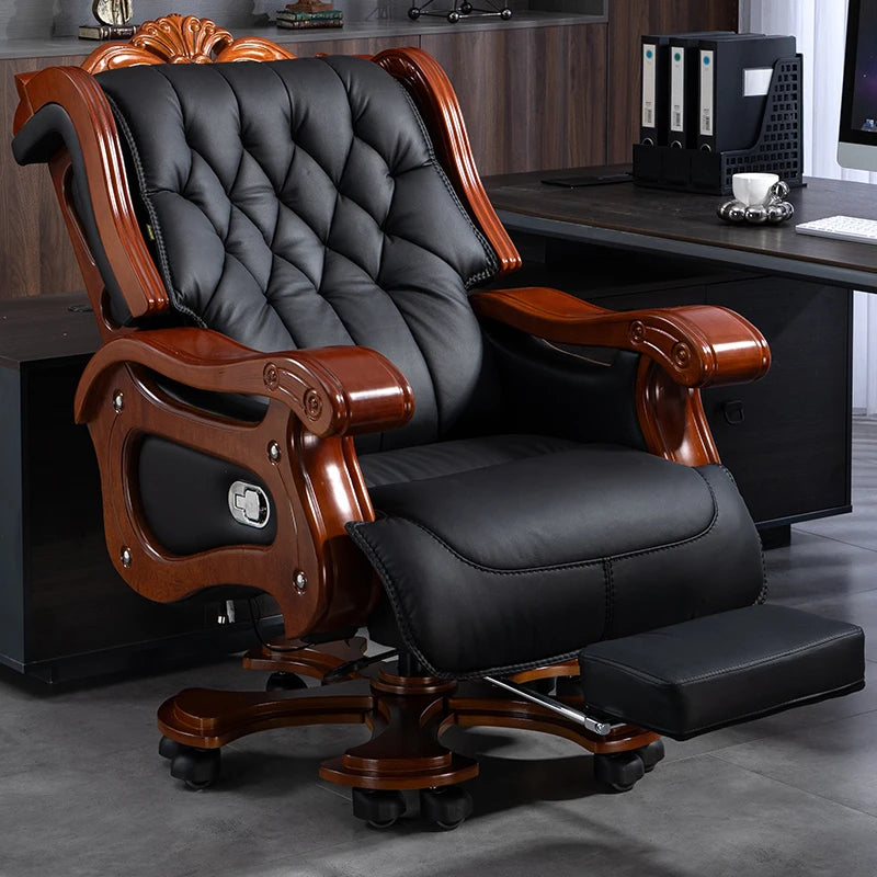 DUTRIEUX Leather Wheels Office Chair With Armrest Massage
