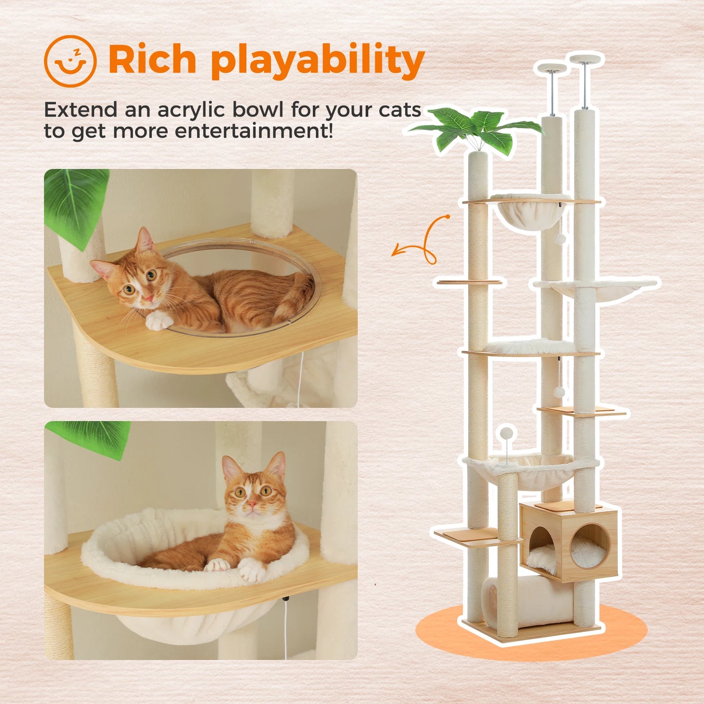 Spacious Adjustable Cat Tree Tower with Scratching Posts
