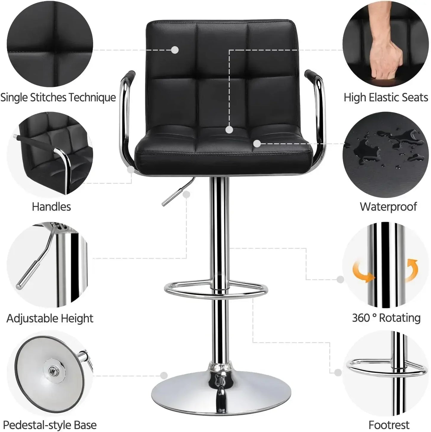 Adjustable Black Bar Stools with Armrest for Kitchen XMSJ