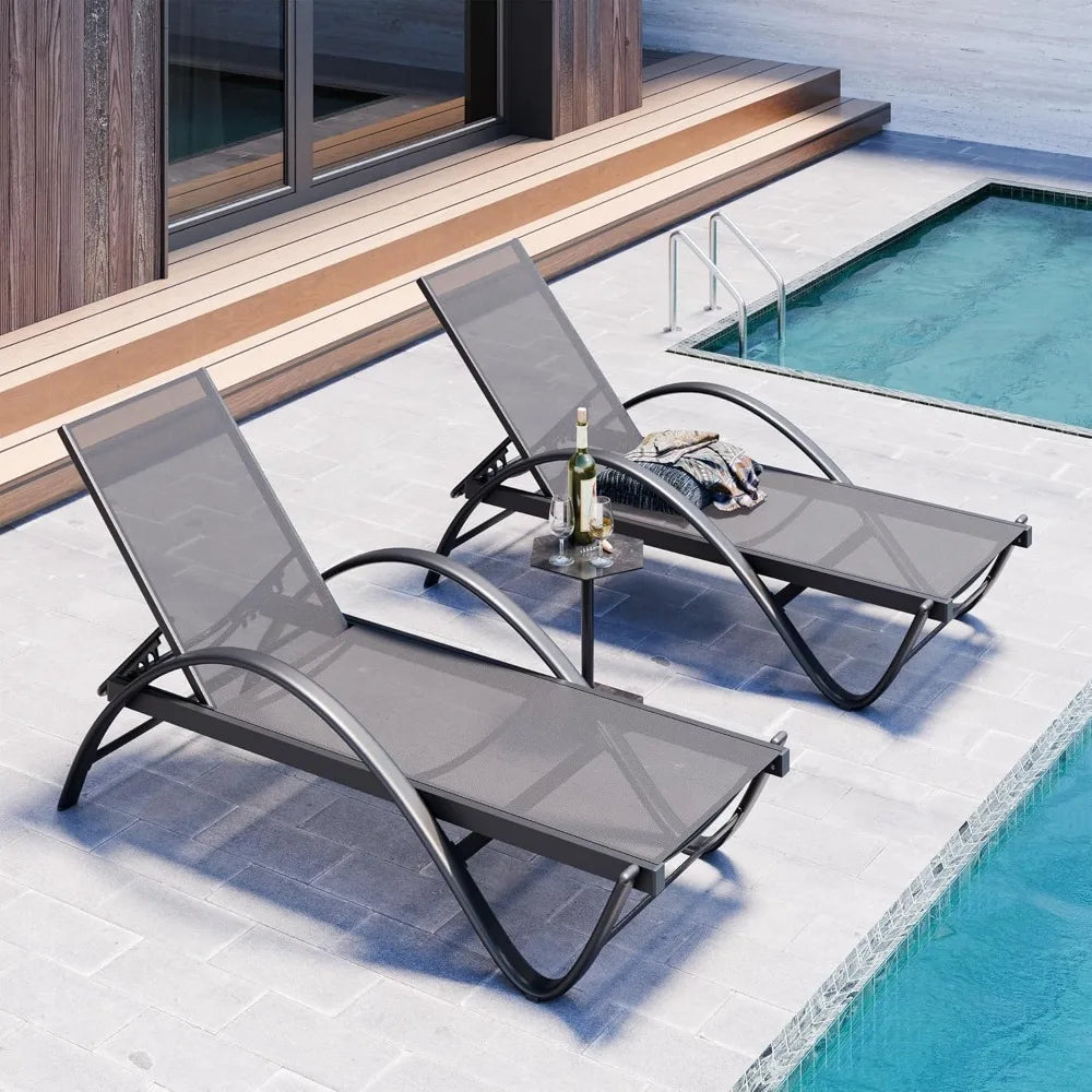Outdoor Lounge Chairs Set Of 2 With Adjustable Backrest