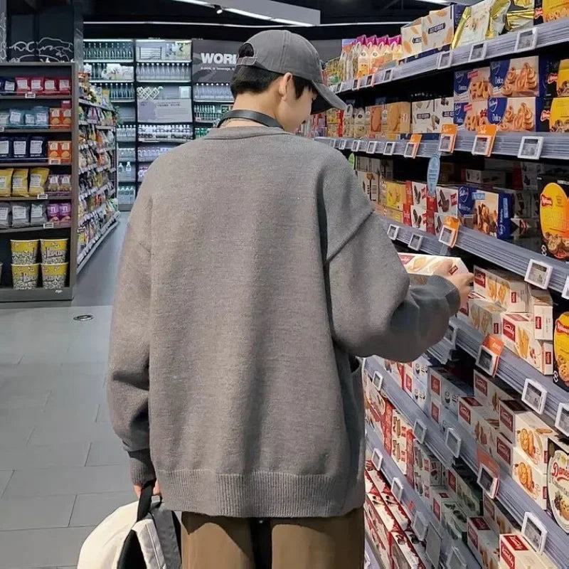 MIHIARCN Men Cardigan Knitwear V Neck With Pockets Casual