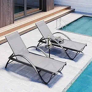 Outdoor Lounge Chairs Set Of 2 With Adjustable Backrest