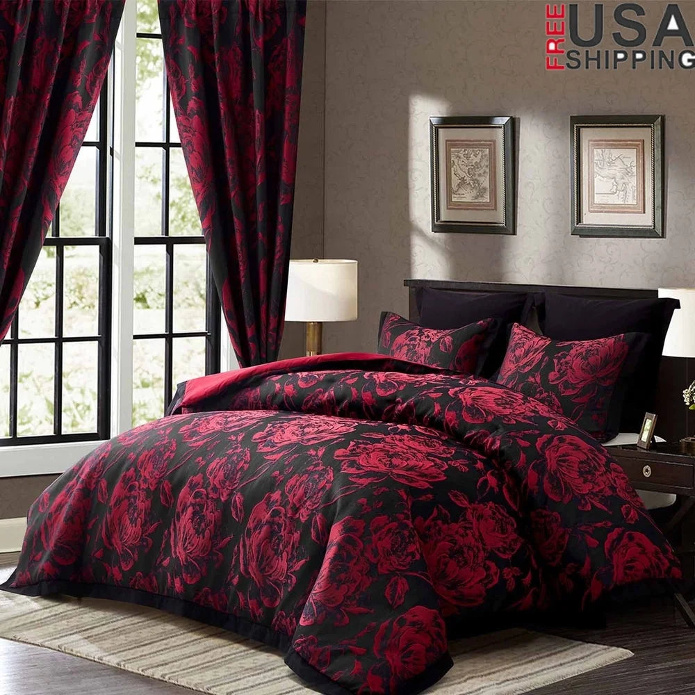 DUTRIEUX 7 Piece Comforter Set Curtains Jacquard Floral