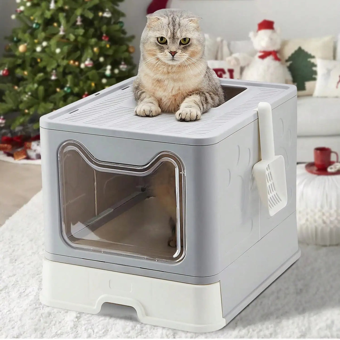 Hign-concerned Foldable Litter Box With Drawer Scooper