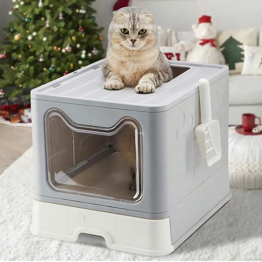 Hign-concerned Foldable Litter Box With Drawer Scooper