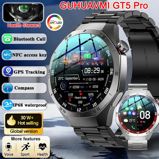 GUHUAVMI GT5 Pro Smart Watch Men With AMOLED HD GPS