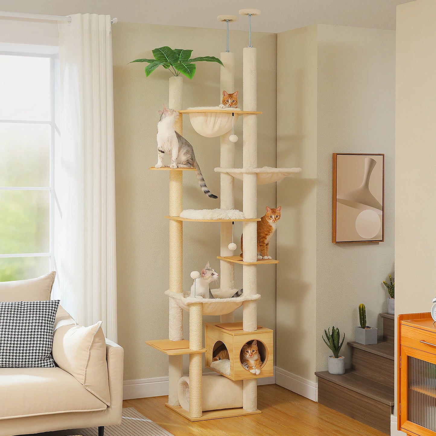 Adjustable Wooden Cat Tree Tower with Hammock by PAWZ Road