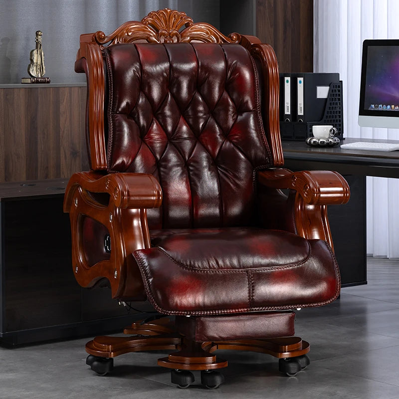 DUTRIEUX Leather Wheels Office Chair With Armrest Massage