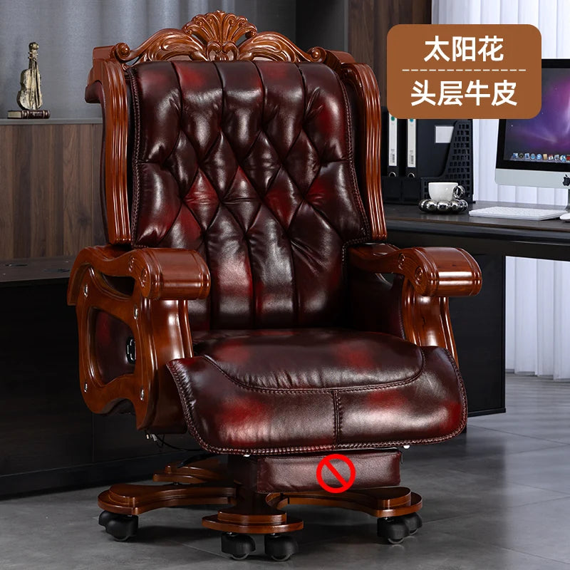DUTRIEUX Leather Wheels Office Chair With Armrest Massage