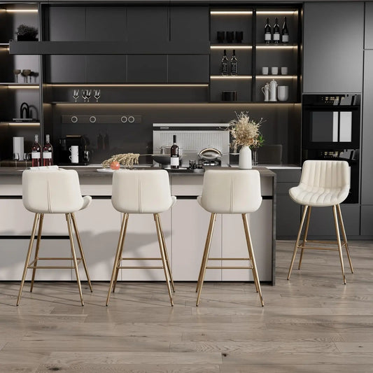 Velvet Bar Stools Set of 4, 26 Inch Modern Barstools with Back&Gold Legs, Counter Height Stools for Kitchen Island, Dining Room,